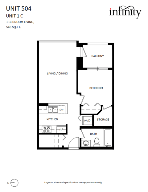 Floor plan for 1 bed, 1 bath